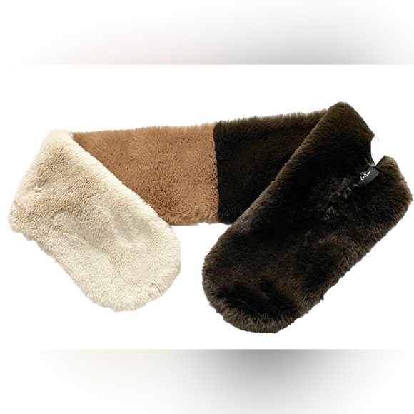 Echo Faux Fur Pull Through Scarf Brown Ivory Colorblock One Size - Picture 3 of 7